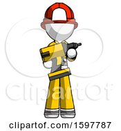 Poster, Art Print Of White Firefighter Fireman Man Holding Large Drill