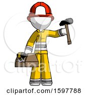 Poster, Art Print Of White Firefighter Fireman Man Holding Tools And Toolchest Ready To Work