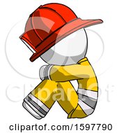 Poster, Art Print Of White Firefighter Fireman Man Sitting With Head Down Facing Sideways Left