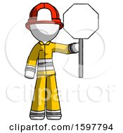 Poster, Art Print Of White Firefighter Fireman Man Holding Stop Sign