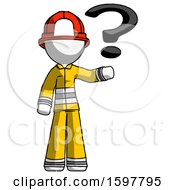 Poster, Art Print Of White Firefighter Fireman Man Holding Question Mark To Right
