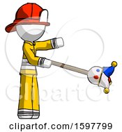 Poster, Art Print Of White Firefighter Fireman Man Holding Jesterstaff - I Dub Thee Foolish Concept
