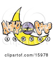Black Cat And A Crescent Moon On An Alley Cats Lounge Sign Clipart Illustration by Andy Nortnik