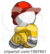 Poster, Art Print Of White Firefighter Fireman Man Sitting With Head Down Back View Facing Left