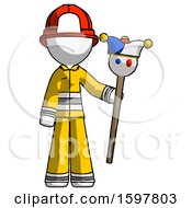 Poster, Art Print Of White Firefighter Fireman Man Holding Jester Staff