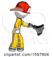 Poster, Art Print Of White Firefighter Fireman Man Dusting With Feather Duster Downwards
