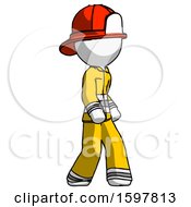 Poster, Art Print Of White Firefighter Fireman Man Walking Turned Right Front View