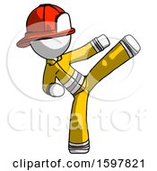 Poster, Art Print Of White Firefighter Fireman Man Ninja Kick Right