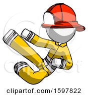 Poster, Art Print Of White Firefighter Fireman Man Flying Ninja Kick Left