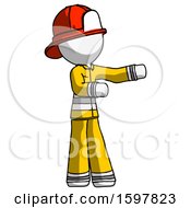 Poster, Art Print Of White Firefighter Fireman Man Presenting Something To His Left