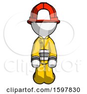 Poster, Art Print Of White Firefighter Fireman Man Kneeling Front Pose