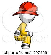 Poster, Art Print Of White Firefighter Fireman Man Squatting Facing Right