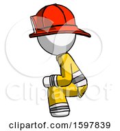 Poster, Art Print Of White Firefighter Fireman Man Squatting Facing Left
