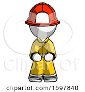 Poster, Art Print Of White Firefighter Fireman Man Squatting Facing Front