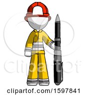 Poster, Art Print Of White Firefighter Fireman Man Holding Large Pen