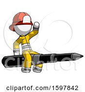 Poster, Art Print Of White Firefighter Fireman Man Riding A Pen Like A Giant Rocket