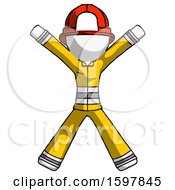 Poster, Art Print Of White Firefighter Fireman Man Jumping Or Flailing