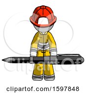 Poster, Art Print Of White Firefighter Fireman Man Weightlifting A Giant Pen