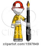 White Firefighter Fireman Man Holding Giant Calligraphy Pen