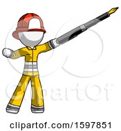 White Firefighter Fireman Man Pen Is Mightier Than The Sword Calligraphy Pose