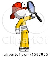 Poster, Art Print Of White Firefighter Fireman Man Inspecting With Large Magnifying Glass Facing Up