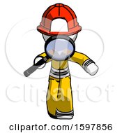 Poster, Art Print Of White Firefighter Fireman Man Looking Down Through Magnifying Glass