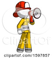 Poster, Art Print Of White Firefighter Fireman Man Shouting Into Megaphone Bullhorn Facing Right