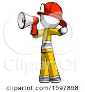 Poster, Art Print Of White Firefighter Fireman Man Shouting Into Megaphone Bullhorn Facing Left