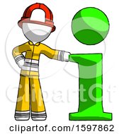 Poster, Art Print Of White Firefighter Fireman Man With Info Symbol Leaning Up Against It