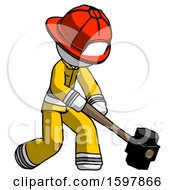 Poster, Art Print Of White Firefighter Fireman Man Hitting With Sledgehammer Or Smashing Something At Angle
