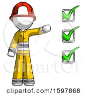 Poster, Art Print Of White Firefighter Fireman Man Standing By List Of Checkmarks