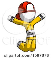 White Firefighter Fireman Man Jumping Or Kneeling With Gladness