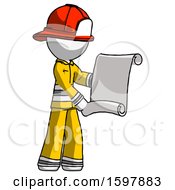 Poster, Art Print Of White Firefighter Fireman Man Holding Blueprints Or Scroll