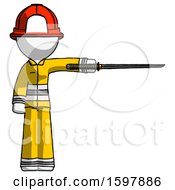 Poster, Art Print Of White Firefighter Fireman Man Standing With Ninja Sword Katana Pointing Right