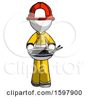Poster, Art Print Of White Firefighter Fireman Man Serving Or Presenting Noodles