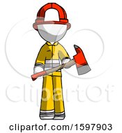 Poster, Art Print Of White Firefighter Fireman Man Holding Red Fire Fighters Ax