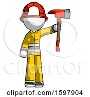 Poster, Art Print Of White Firefighter Fireman Man Holding Up Red Firefighters Ax