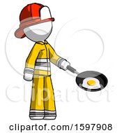 Poster, Art Print Of White Firefighter Fireman Man Frying Egg In Pan Or Wok Facing Right