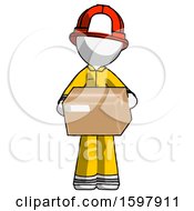 Poster, Art Print Of White Firefighter Fireman Man Holding Box Sent Or Arriving In Mail
