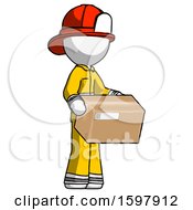 Poster, Art Print Of White Firefighter Fireman Man Holding Package To Send Or Recieve In Mail
