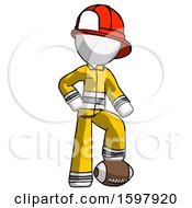 Poster, Art Print Of White Firefighter Fireman Man Standing With Foot On Football