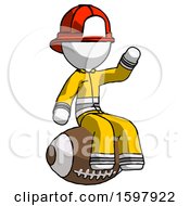 Poster, Art Print Of White Firefighter Fireman Man Sitting On Giant Football