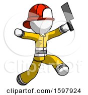 Poster, Art Print Of White Firefighter Fireman Man Psycho Running With Meat Cleaver