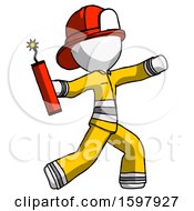 Poster, Art Print Of White Firefighter Fireman Man Throwing Dynamite