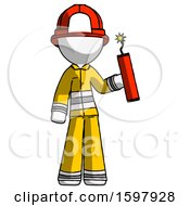 Poster, Art Print Of White Firefighter Fireman Man Holding Dynamite With Fuse Lit