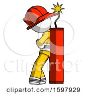 Poster, Art Print Of White Firefighter Fireman Man Leaning Against Dynimate Large Stick Ready To Blow
