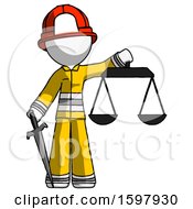 Poster, Art Print Of White Firefighter Fireman Man Justice Concept With Scales And Sword Justicia Derived