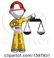 White Firefighter Fireman Man Holding Scales Of Justice