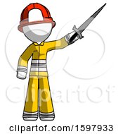 White Firefighter Fireman Man Holding Sword In The Air Victoriously