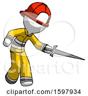Poster, Art Print Of White Firefighter Fireman Man Sword Pose Stabbing Or Jabbing